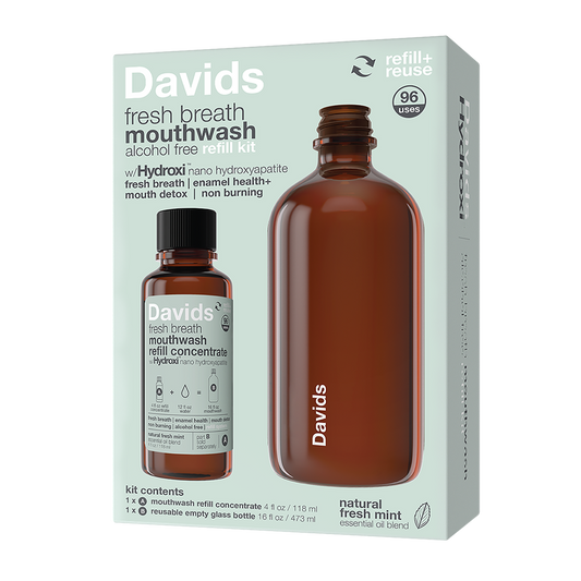 Davids Hydroxi™ munnskyll for frisk pust – naturlig frisk mynte (konsentrat og flaske)