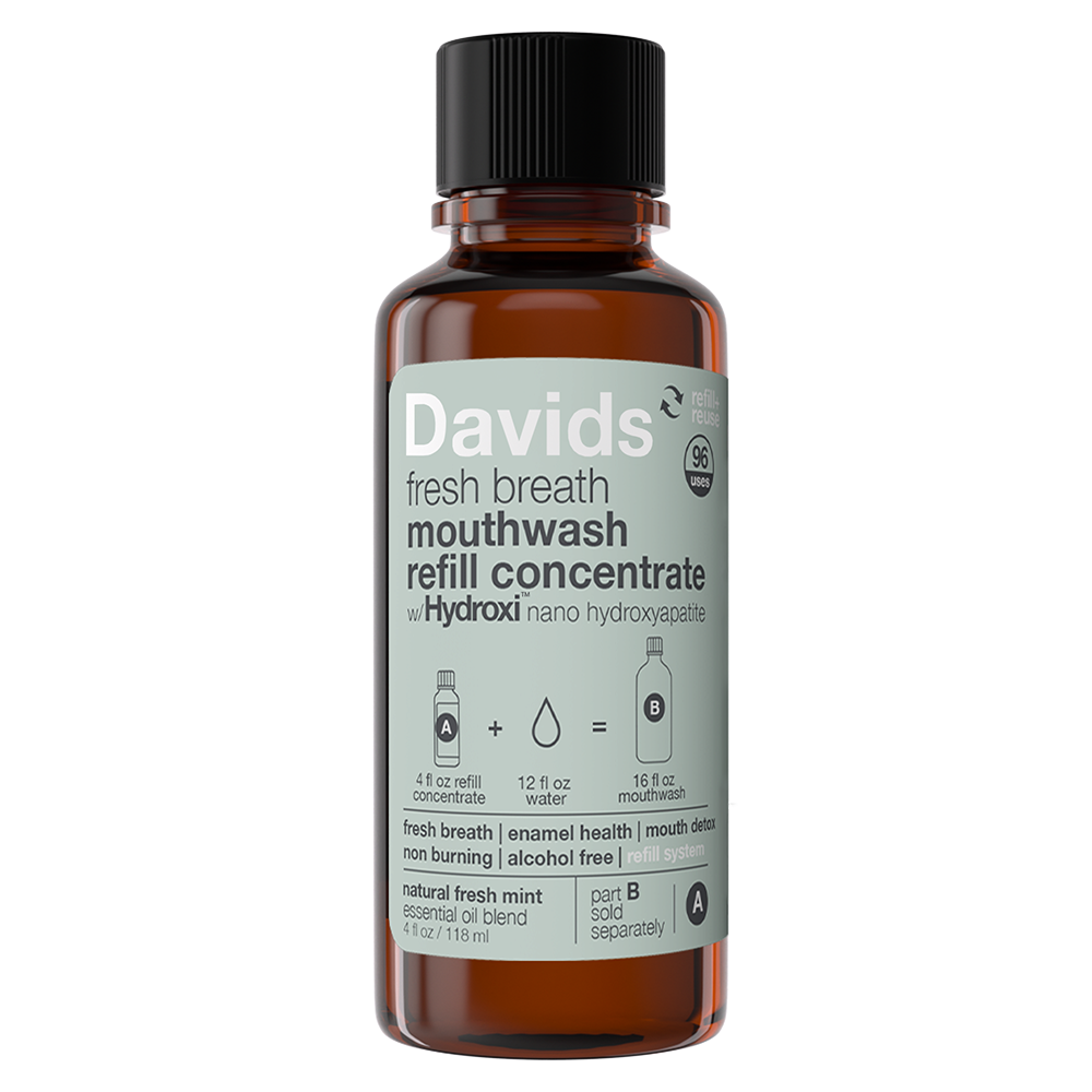 Davids Hydroxi™ munnskyll for frisk pust – naturlig frisk mynte (konsentrat og flaske)