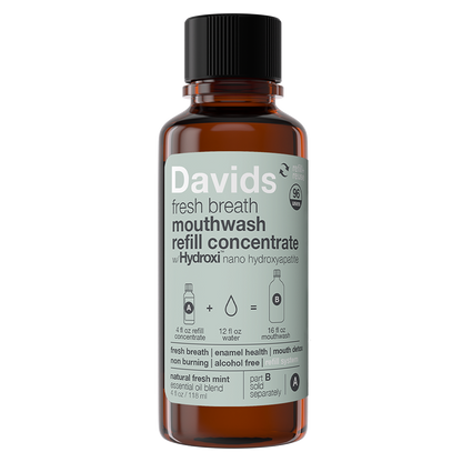 Davids Hydroxi™ munnskyll for frisk pust – naturlig frisk mynte (konsentrat og flaske)