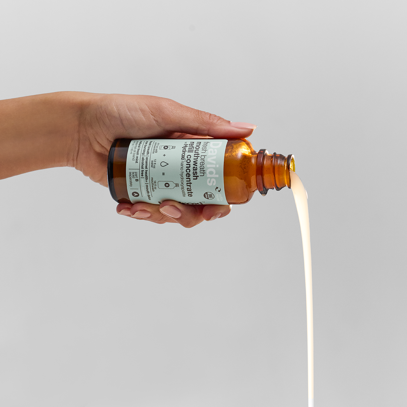 Davids Hydroxi™ munnskyll for frisk pust – naturlig frisk mynte (konsentrat og flaske)